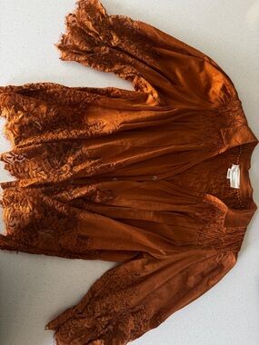 Anthropologie Rust Button-Front Peasant Topq